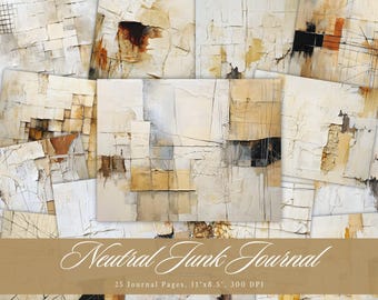 Neutral Junk Journal Pages, Vintage Beige Printable Ephemera, Blank Aged Scrapbook Collage Sheet, Background Mixed Media, Shabby Chic Paper