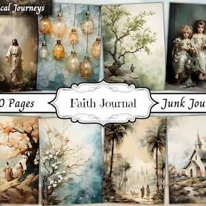 Glaube Junk Journal Kit Papier, Christentum Aquarell Digitale Ephemera, Shabby Chic Collage Scrapbook Zubehör, Vintage Seite Hintergrund JPG