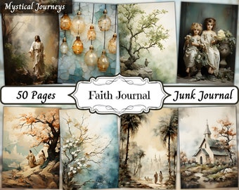 Faith Junk Journal Kit Paper, Christianity Watercolor Digital Ephemera, Shabby Chic Collage Scrapbook Supplies, Vintage Page Background JPG
