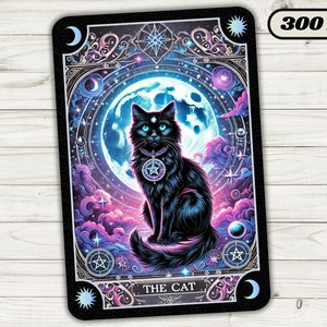 La carte de tarot de chat, conception de sublimation de chaton de galaxie, conception de T-shirt d'amant de chat céleste, tarot de chat noir magique numérique, téléchargement immédiat