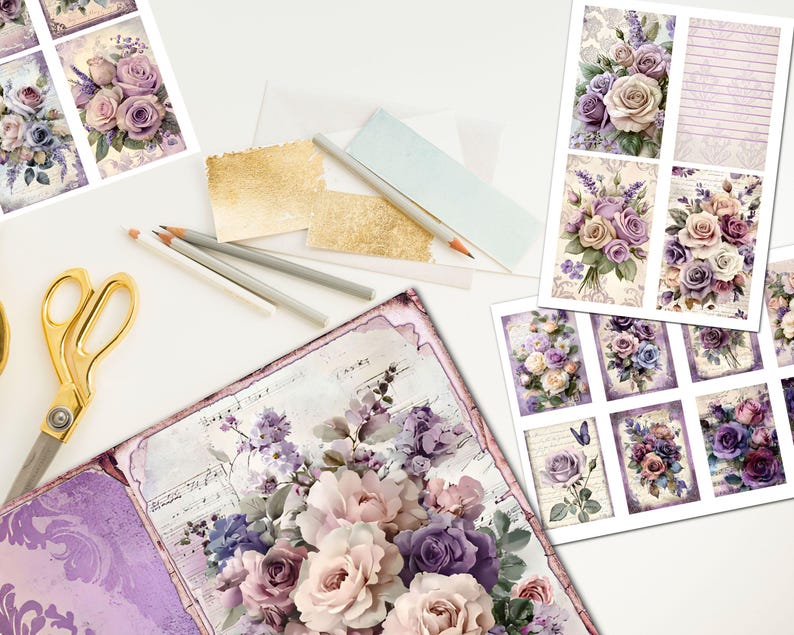 Floral Purple Junk Journal Kit | Printable Ephemera Bundle | Vintage ...