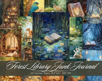 Pagine del diario Forest Junk, kit di effimeri stampabili Woodland Library, carta per album di ritagli vintage sulla natura, sfondi per diario della foresta magica