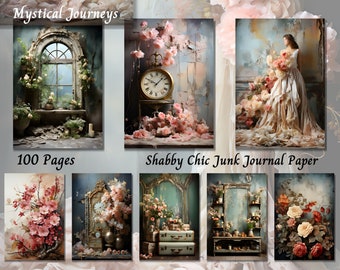 Shabby Chic Junk Journal Kit Paper, Digital Watercolor Junk Journal Page, Printable Ephemera Scrapbook Supplies, Paper Pack ATC Card Collage