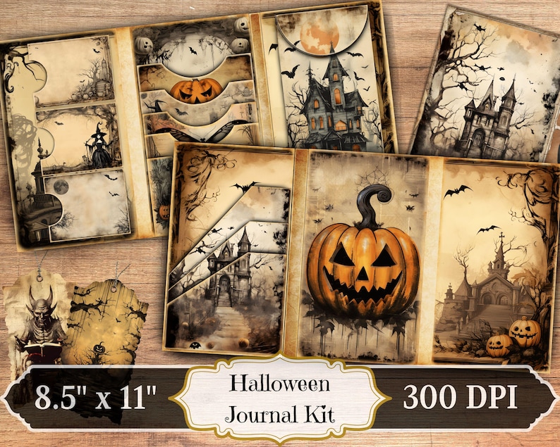Halloween Junk Journal Kit, Spooky Gothic Printable Ephemera, Vintage ...