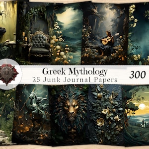 Papier de journal indésirable de la mythologie grecque, kit de journal indésirable, éphémères imprimables sombres, coupe numérique difficile, collage technique mixte, carte ATC de scrapbooking