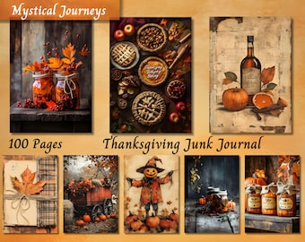 Thanksgiving Junk Journal Paper, Vintage Autumn Printable Ephemera, Fall Pumpkin Decor Scrapbooking Collage Sheet, Background Mixed Media
