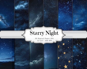 Starry Night Digital Paper, Stars Night Sky Junk Journal, Nebula Galaxy Printable Ephemera, Space Scrapbook Collage Sheet, Background Page