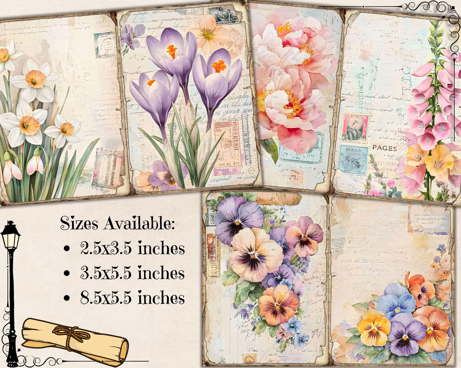 Spring Garden Junk Journal, Floral Shabby Chic Printable Ephemera ...