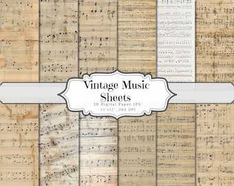 Vintage Music Digital Paper, Aged Musical Page Printable Ephemera, Old Music Sheet Background Mixed Media Pages, Scrapbooking Collage Sheet