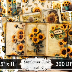 Sunflower Junk Journal Paper, Sun Flower Printable Ephemera, Floral Scrapbooking Collage Sheet, Flower Background Mixed Media Pages ATC