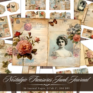 Kit de diario basura de tesoros nostálgicos, Efímero imprimible de carta floral vintage, Hoja de collage de libro de recuerdos victoriano antiguo, Técnica mixta de fondo