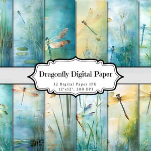 Dragonfly Digital Paper, Lake Shabby Chic Junk Journal, Vintage Water Printable Ephemera, Scrapbook Collage Sheet, Background Mixed Media