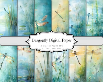 Dragonfly Junk Journal Kit, 12 JPG Pages, Shabby Chic Ephemera, Vintage Scrapbook Collage Paper
