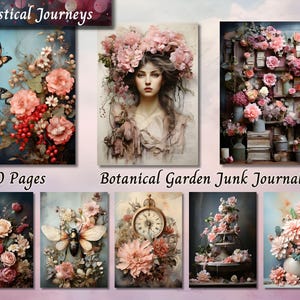 Botanical Garden Junk Journal, Shabby Chic Printable Ephemera Page, Vintage Floral Scrapbook Collage Sheet, Background Mixed Media Paper ATC