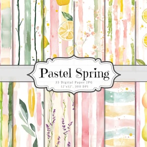 Papier numérique pastel printanier, aquarelle botanique shabby chic, fleurs éphémères imprimables, feuille de collage pour scrapbooking, arrière-plan technique mixte