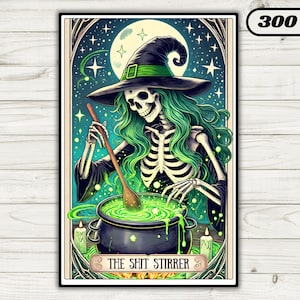 Sarcastic Witch Tarot Card, Celestial Gothic Witchy Reading Card, Halloween Horror Sublimation Decor, Witch Skeleton Digital Wicca Vibe Png