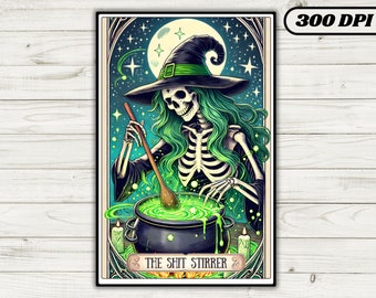 Sarcastic Witch Tarot Card, Celestial Gothic Witchy Reading Card, Halloween Horror Sublimation Decor, Witch Skeleton Digital Wicca Vibe Png