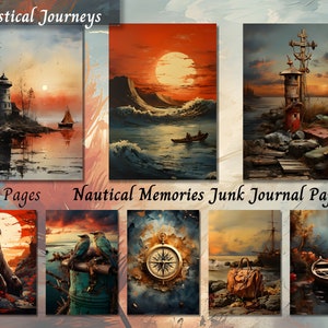 Nautical Memories Junk Journal, Ocean Printable Ephemera, Vintage Sea Life Scrapbooking, Mixed Media Collage, Digital ATC Cards Kit Paper