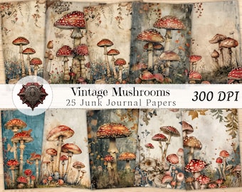 Mushroom Junk Journal Pages, Vintage Mushroom Ephemera Printable, Forest Fungi Scrapbook Paper, Cottagecore Mushroom Collage Sheets