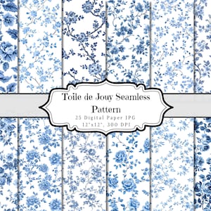 Toile de Jouy Flowers Pattern, Shabby Chic Printable Ephemera, Vintage Floral Scrapbooking Collage Sheet, Background Mixed Media Paper ATC