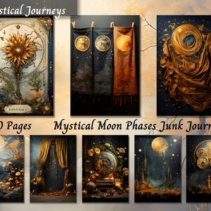 Mystical Moon Phases Junk Journal, Celestial Journaling Paper, Moon Cycle Printable Ephemera, Vintage Scrapbooking Collage, Mixed Media JPG