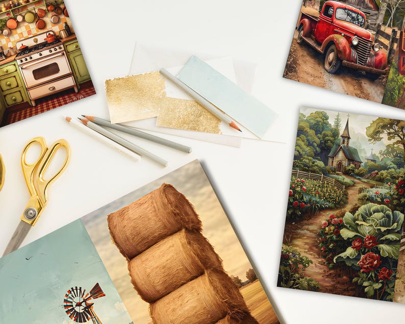 Watercolor Country Farm Junk Journal, Vintage Rustic House Printable