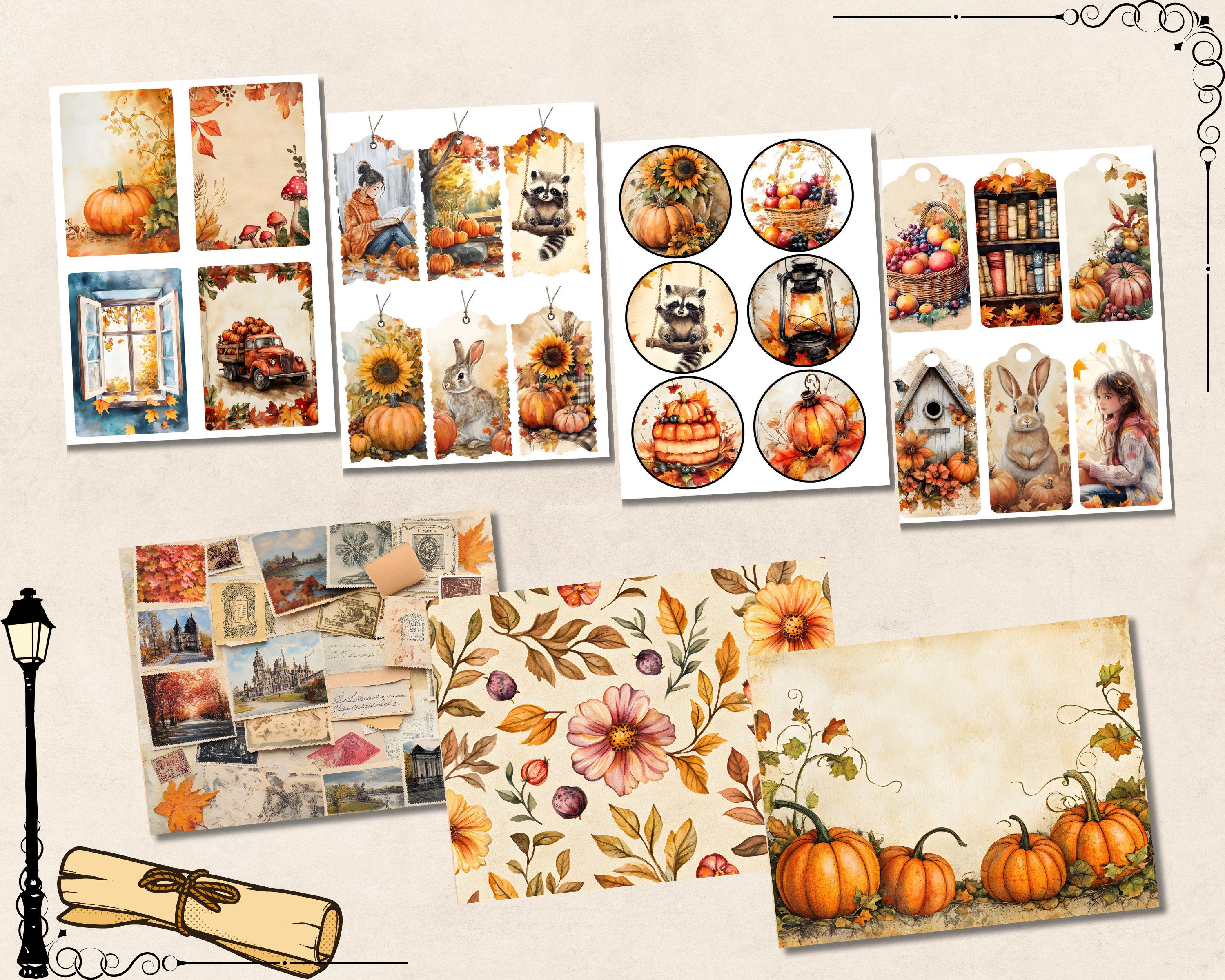 Cozy Autumn Junk Journal Kit, Halloween Fall Leaves Printable Ephemera ...