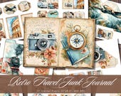 Retro Travel Junk Journal Pages, Vintage Vacation Printable Ephemera, Aged Old Scrapbooking Collage Sheet, Background Mixed Media Paper ATC