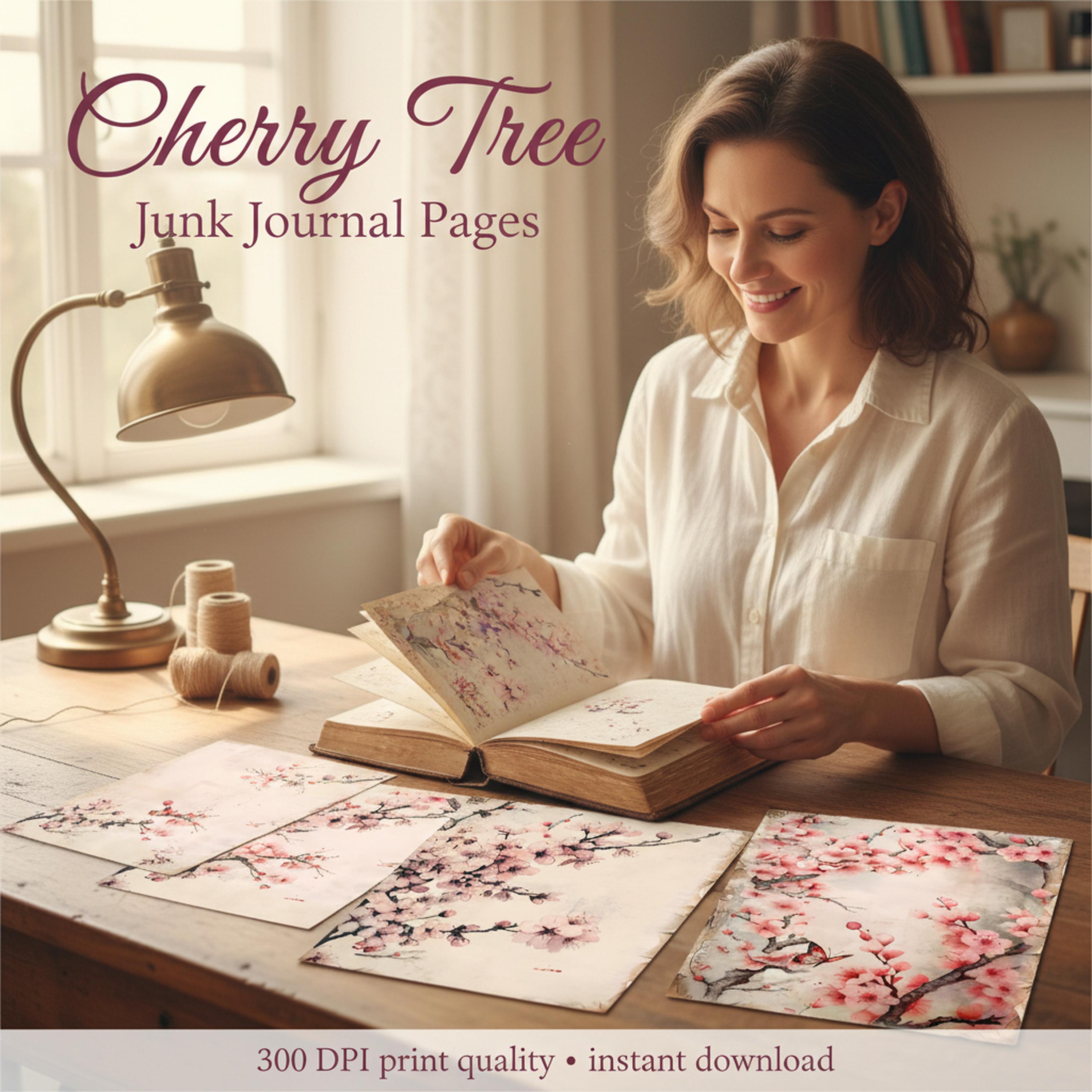 Cherry Tree Decorative Paper, Cherry Blossom Tree Junk Journal