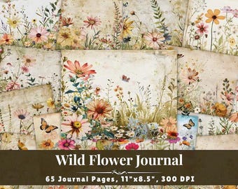 Wildflower Junk Journal Paper, Digital Flowers Page, Spring Digital Collage Sheet, Printable Botanical Nature Pages, Vintage Wildflower JPG