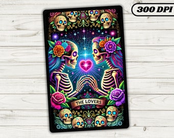 Die Liebhaber-Tarot-Karte PNG, verliebte Skelette Sublimation, Gothic Witchy Schädel-T-Shirt Becher Kunst, Instant Download