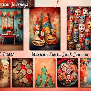 Dziennik meksykańskich śmieci Fiesta, Vintage Mexico Printable Ephemera, Shabby Chic Scrapbooking Collage Sheet, Tło Mixed Media Pages ATC