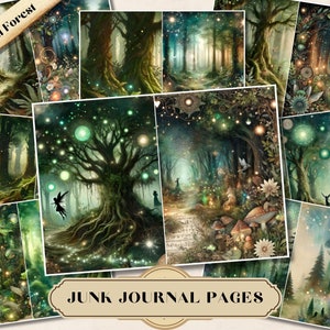 Magical Forest Junk Journal Page JPG, Digital Mixed Media, Nature Journaling Kit, Scrapbooking Collage, Printable Ephemera, ATC Fussy Cuts