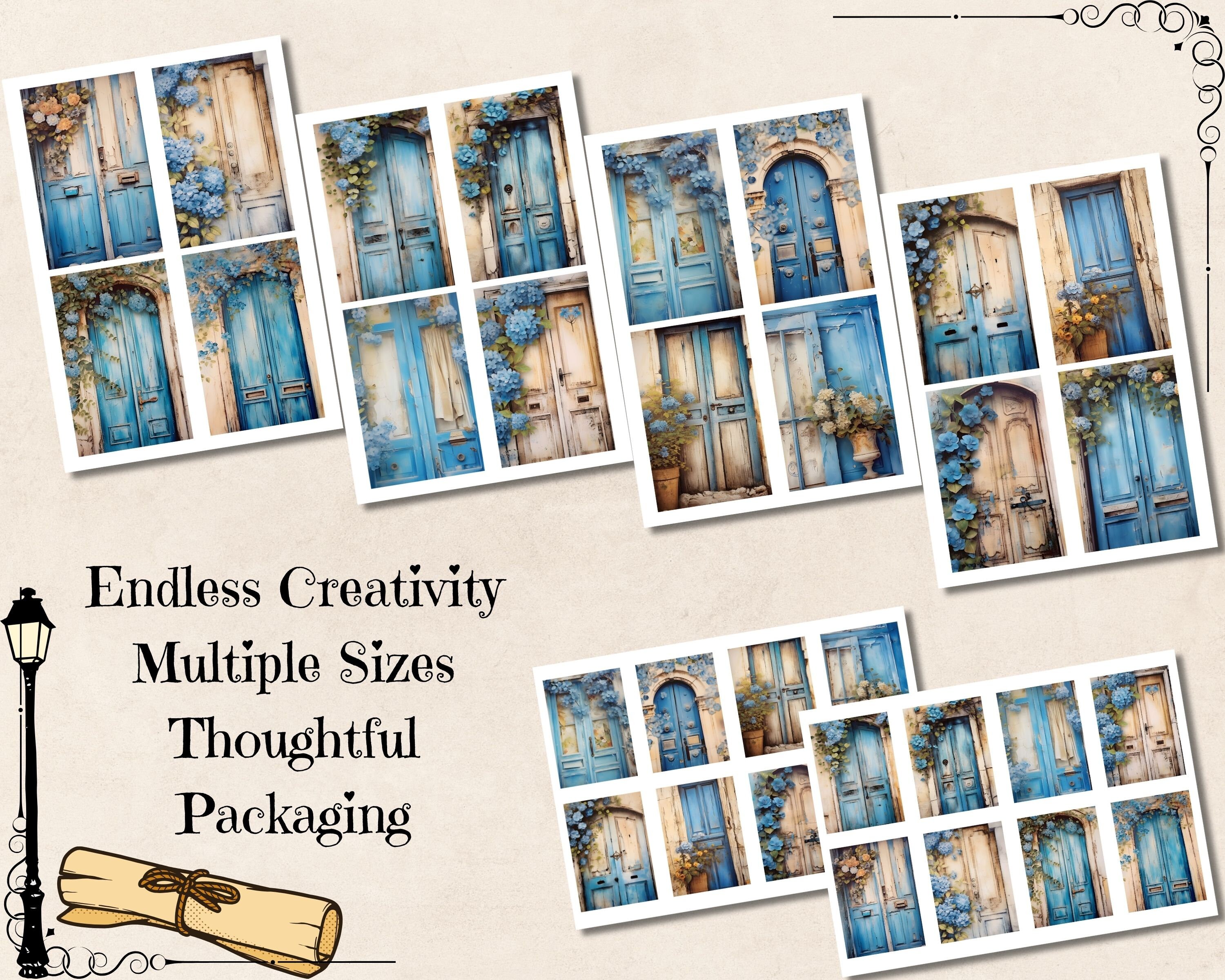 Wooden Doors With Blue Flowers Junk Journal Pages, Digital Mixed Media ...