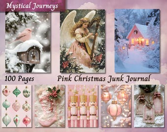 パステルカラーのクリスマスツリーのジャンクジャーナルコラージュ