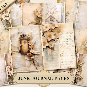 Kit de journal indésirable de style rustique, page éphémère imprimable, médias mixtes numériques, floral shabby chic, collage de scrapbooking, journalisation des cartes ATC