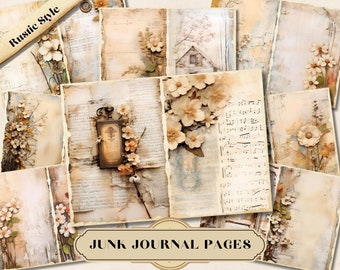 Rustic Shabby Chic Fold-to-Book Junk Journal Kit, Multi-Format ATC Card Set, Vintage Printable Ephemera, 14 Digital Pages