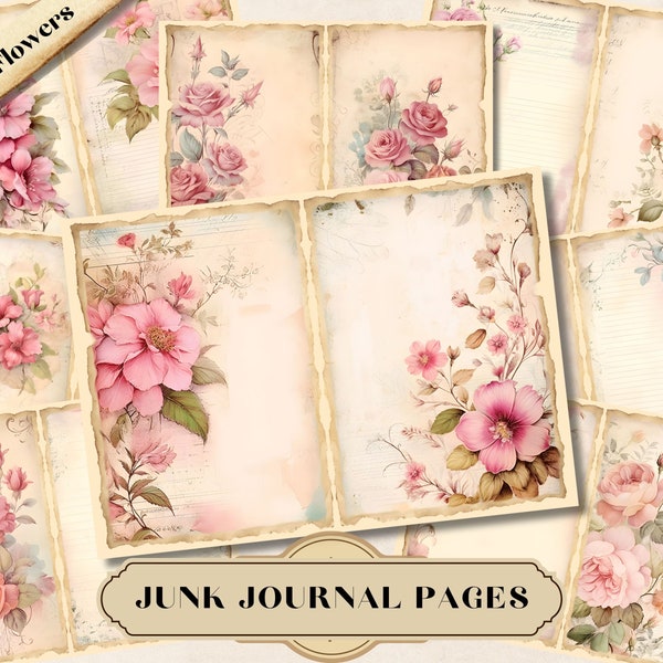 Shabby Junk Journal Pages Watercolor Mixed Media, card making,digital papers, planner background Printable Vintage Scrapbook Journaling Kit