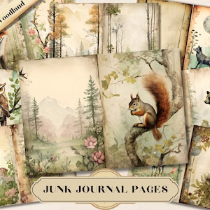 Lente bos ongewenste dagboekpagina, natuur bos afdrukbare ephemera, vintage dieren scrapbooking collageblad, achtergrond Mixed Media JPG