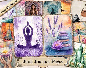 Yoga Meditation Junk Journal, Calming Relaxation Printable Ephemera, Meditate Scrapbooking Collage Sheet, Background Mixed Media Paper ATC