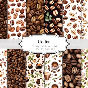 Papel digital de café, diario basura de granos de café vintage, fondos de descarga instantánea, kit de páginas para álbumes de recortes, material efímero imprimible para amantes del café