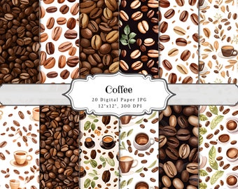 Coffee Digital Paper, Vintage Coffee Bean Junk Journal, Instant Download Backgrounds, Scrapbooking Page Kit, Coffee Lover Printable Ephemera