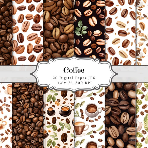 Coffee Digital Paper, Vintage Coffee Bean Junk Journal, Instant Download Backgrounds, Scrapbooking Page Kit, Coffee Lover Printable Ephemera