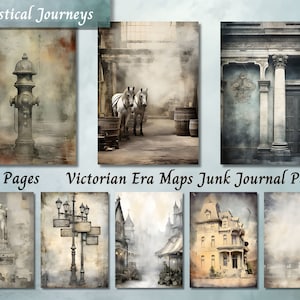 Victorian Era Maps Junk Journal Kit, Vintage Old Printable Ephemera, 1950 Digital Scrapbook Collage Sheet,Mixed Media Background ATC Cards