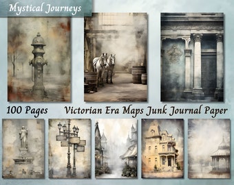 Victorian Era Maps Junk Journal Kit, Vintage Old Printable Ephemera, 1950 Digital Scrapbook Collage Sheet,Mixed Media Background ATC Cards