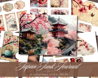 Japan Junk Journal Paper, Japanese Cherry Blossom Printable Ephemera, Vintage Floral Scrapbook Collage Sheet, Flower Background Pages ATC