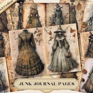 Forest Witch Fashion Junk Journal Kit, Printable Junk Journal Pages, Ephemera, ACT Cards, Journaling Supplies, scrapbook, Witchcore Bookmark