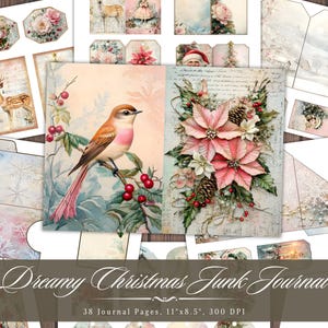 Dreamy Christmas Junk Journal Kit Paper, Winter Floral Printable Ephemera Page, Vintage Snow Scrapbook Collage Sheet, Background Mixed Media