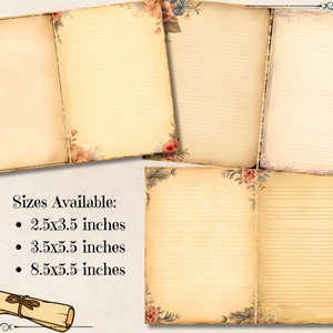 Vintage Floral Lined Junk Journal Pages, Beige Printable Writing Paper ...