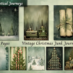 Vintage Christmas Junk Journal Paper, Watercolor Green Holiday Printable Ephemera, Digital Scrapbooking Collage Sheet Page, Background ATC